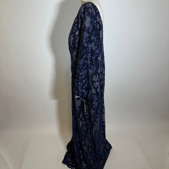 NWT R&M Richards Blue Sequin Embellished Bell-Sleeve Gown Womens Plus Size 20W - Picture 7 of 15
